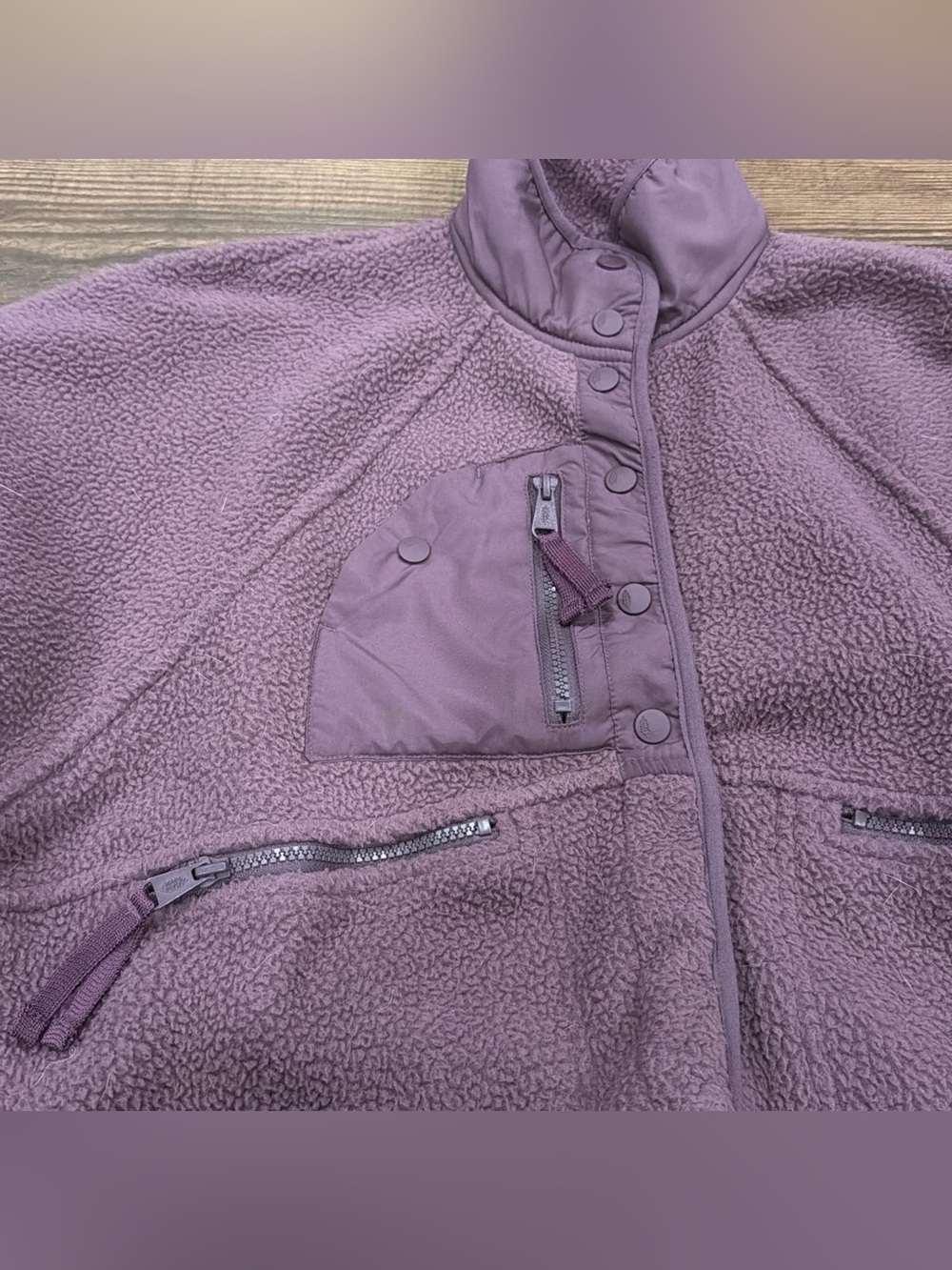 FP Movement Free People Hit The Slopes Fleece Jacket XSmall Purple Teddy Snap - Picture 2 of 7